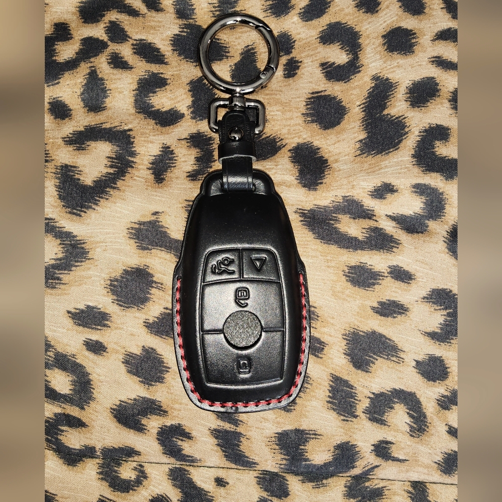 Black Car Key Fob Cover with Red Stitching